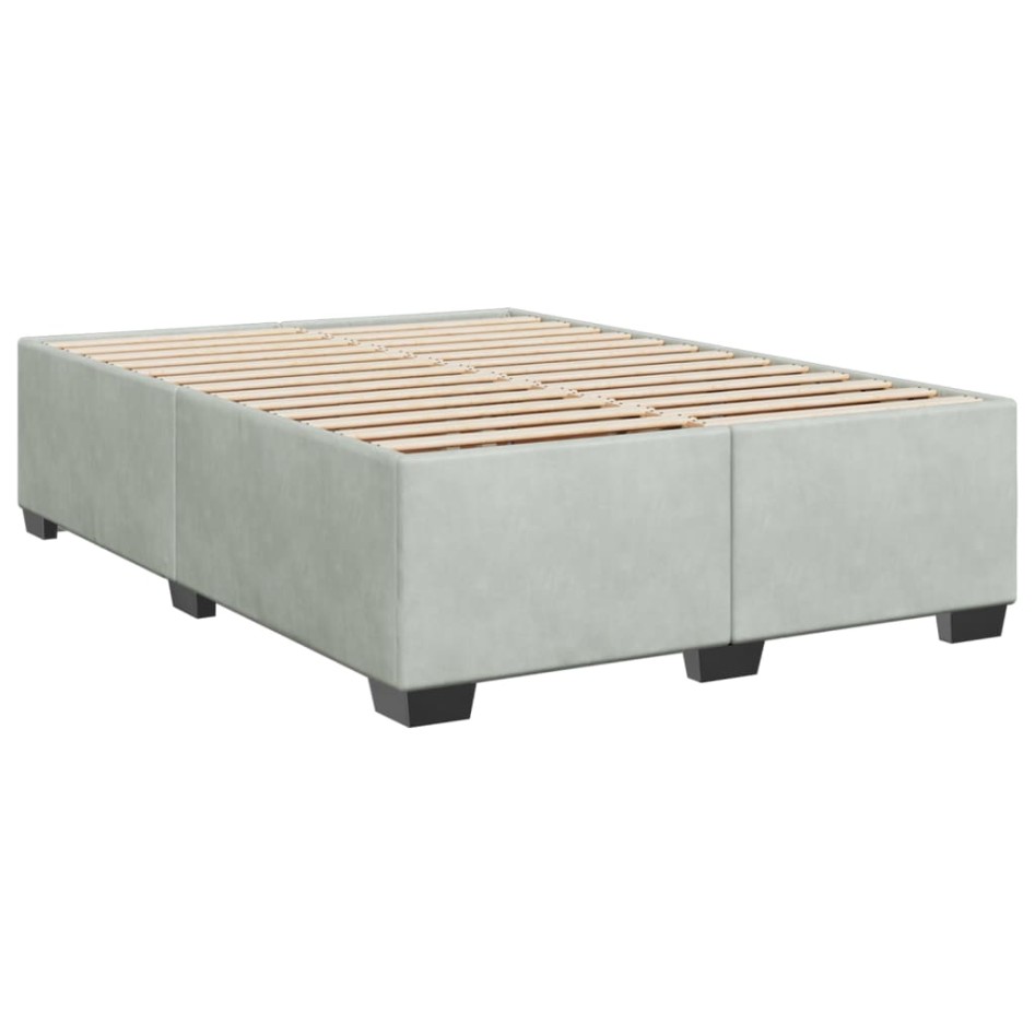 Cama box spring con colchón terciopelo gris claro 140x190