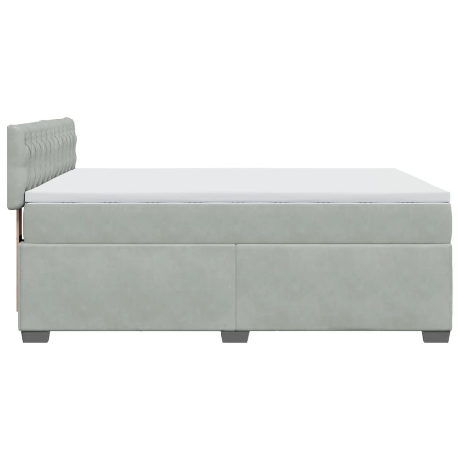 Cama box spring con colchón terciopelo gris claro 140x190
