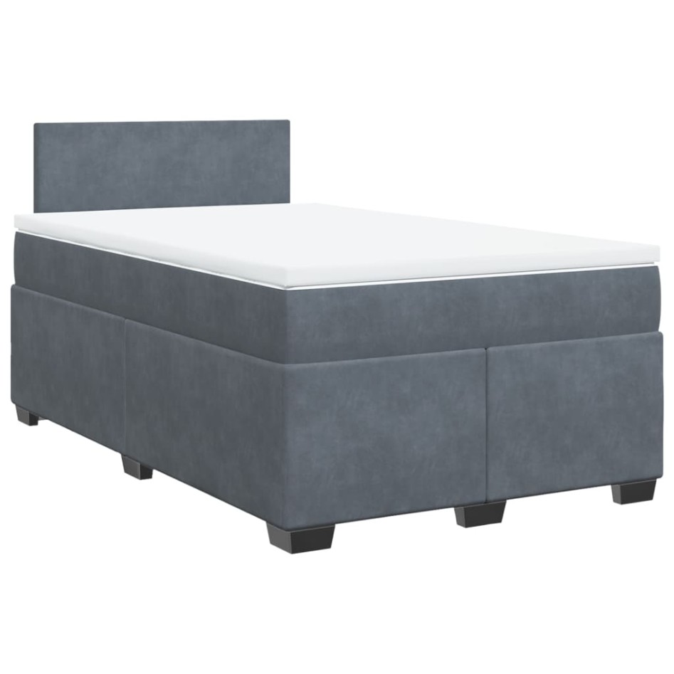 Cama box spring con colchón terciopelo gris oscuro 120x200