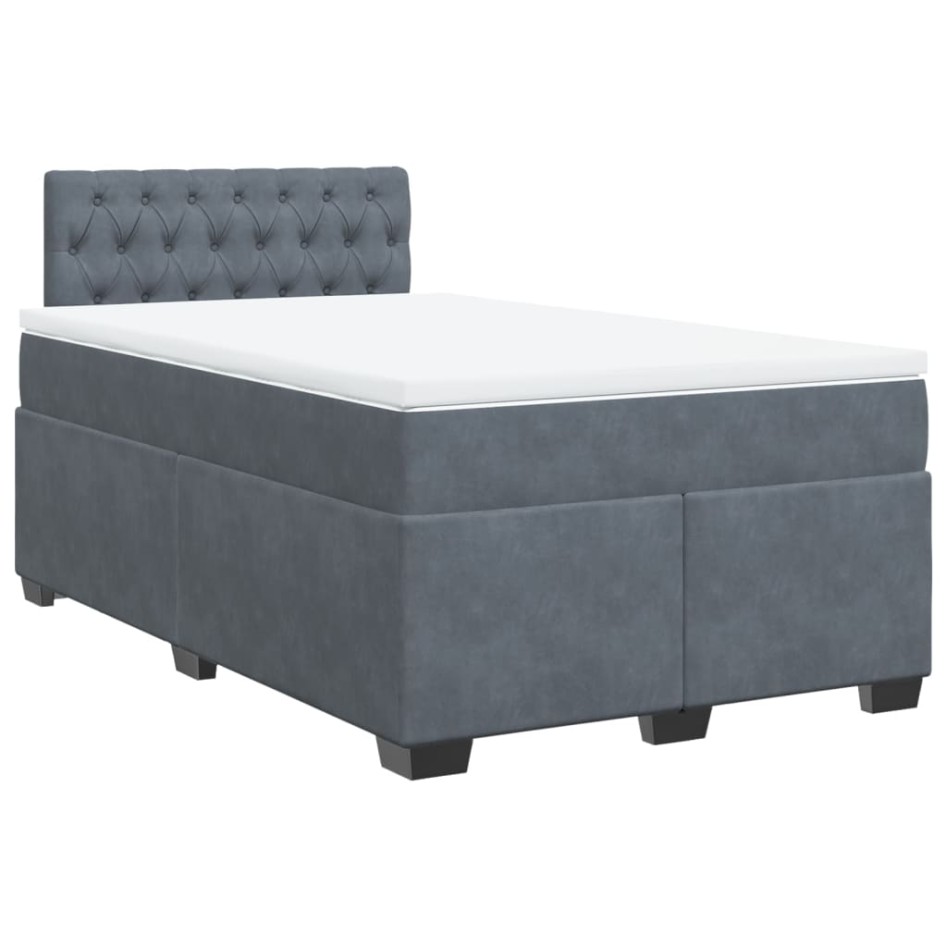 Cama box spring con colchón terciopelo gris oscuro 120x200