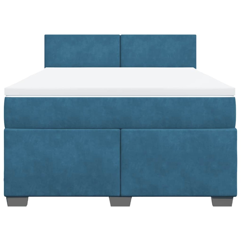 Cama box spring con colchón terciopelo azul 140x190