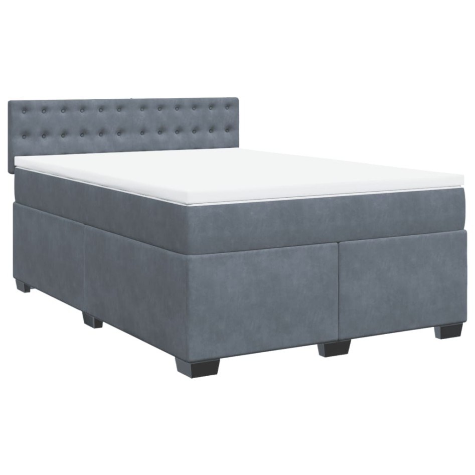 Cama box spring con colchón terciopelo gris oscuro 140x190