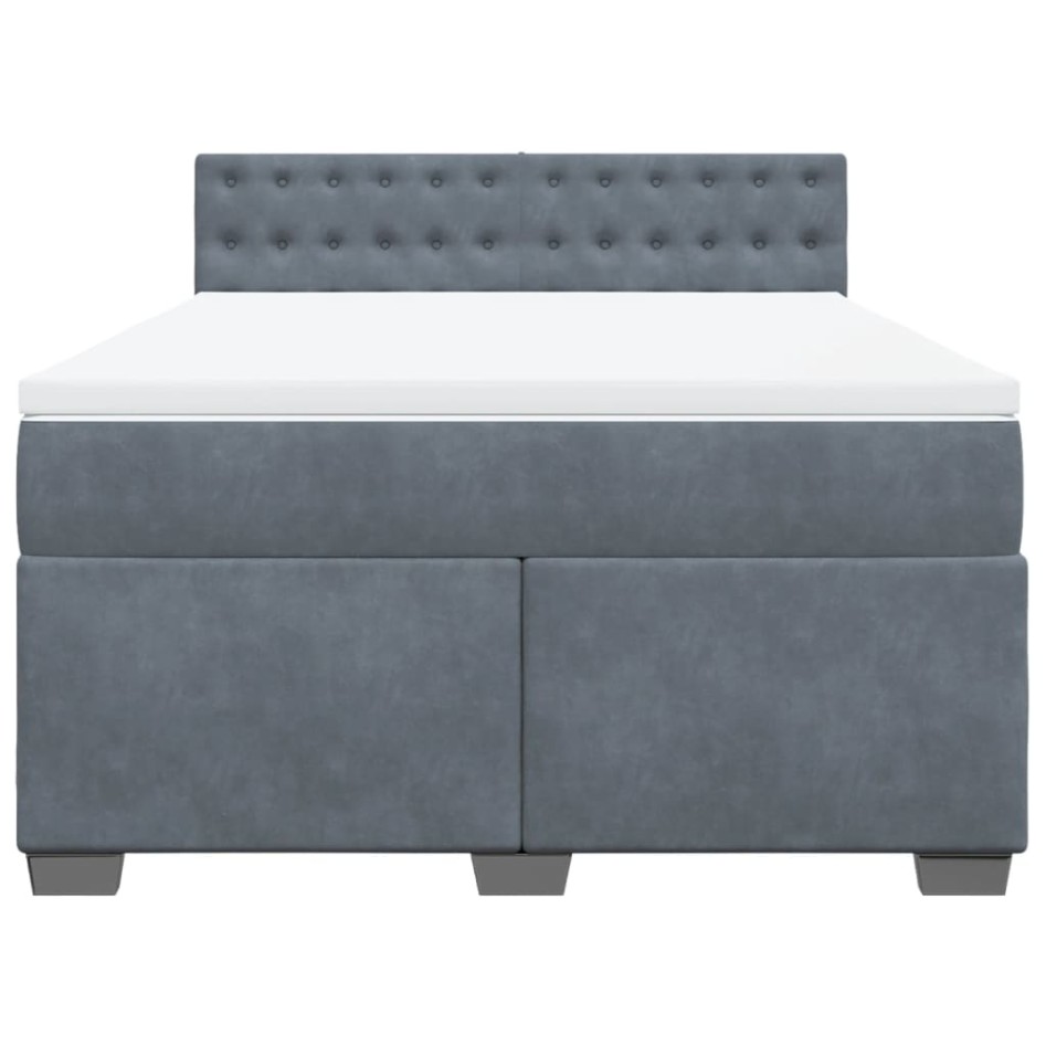 Cama box spring con colchón terciopelo gris oscuro 140x190
