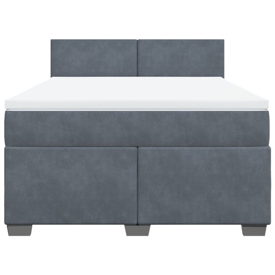 Cama box spring con colchón terciopelo gris oscuro 140x200