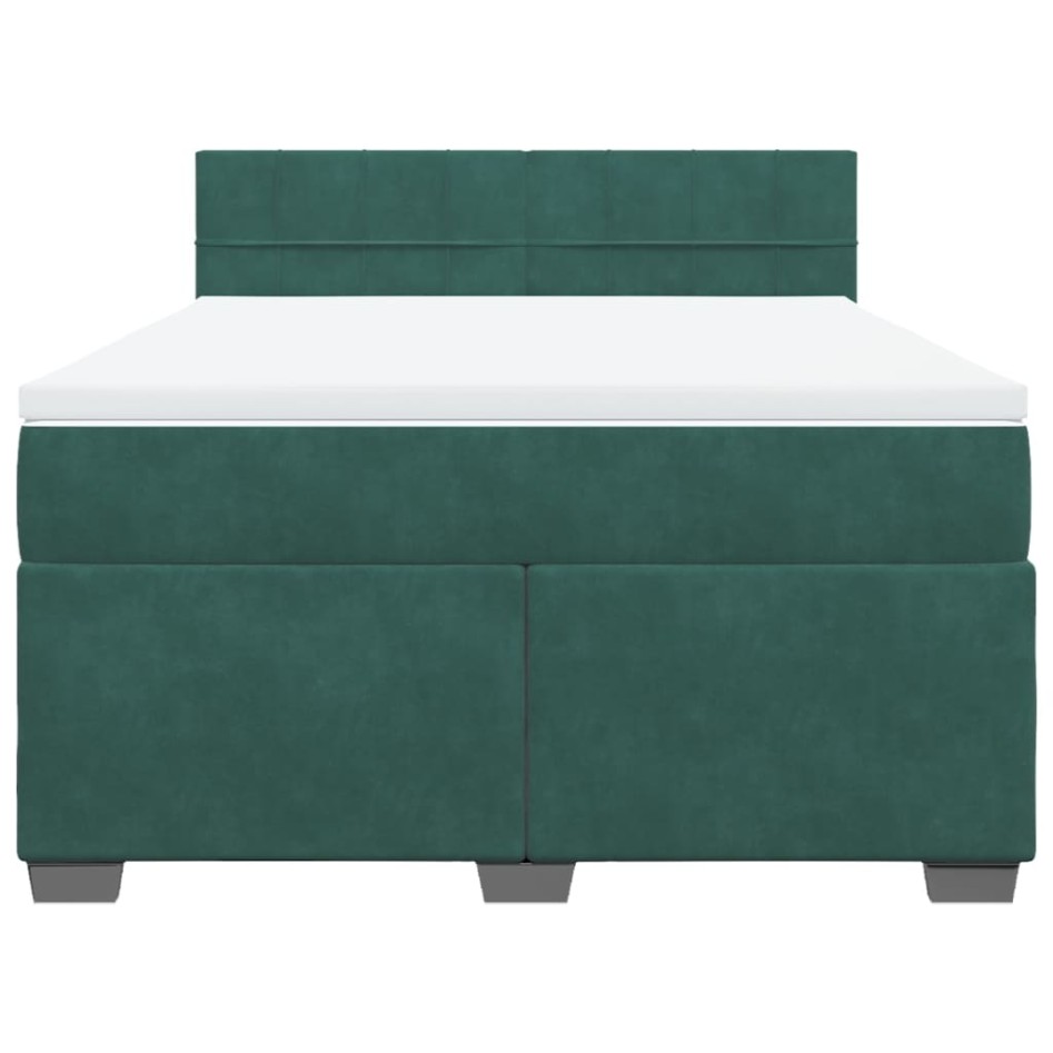 Cama box spring con colchón terciopelo verde oscuro 140x200