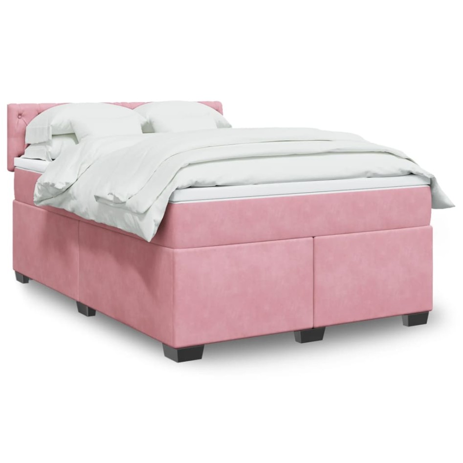 Cama box spring con colchón terciopelo rosa 160x200