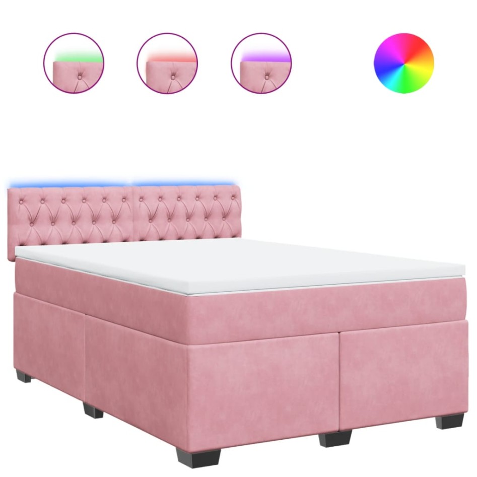 Cama box spring con colchón terciopelo rosa 160x200