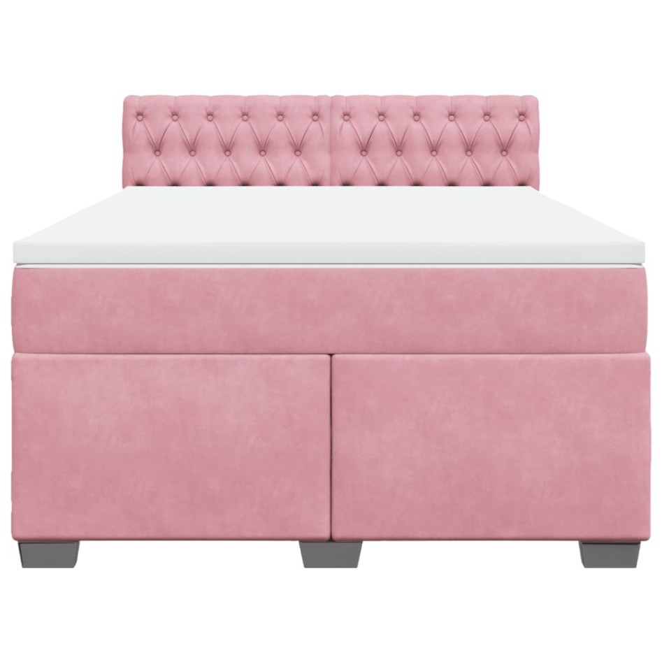Cama box spring con colchón terciopelo rosa 160x200