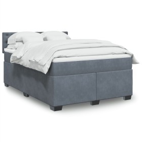 Cama box spring con colchón terciopelo gris oscuro 160x200
