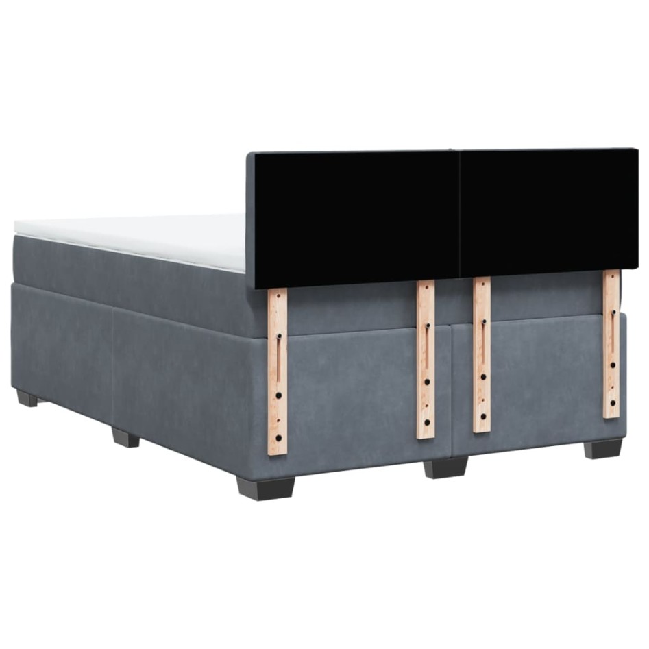 Cama box spring con colchón terciopelo gris oscuro 160x200