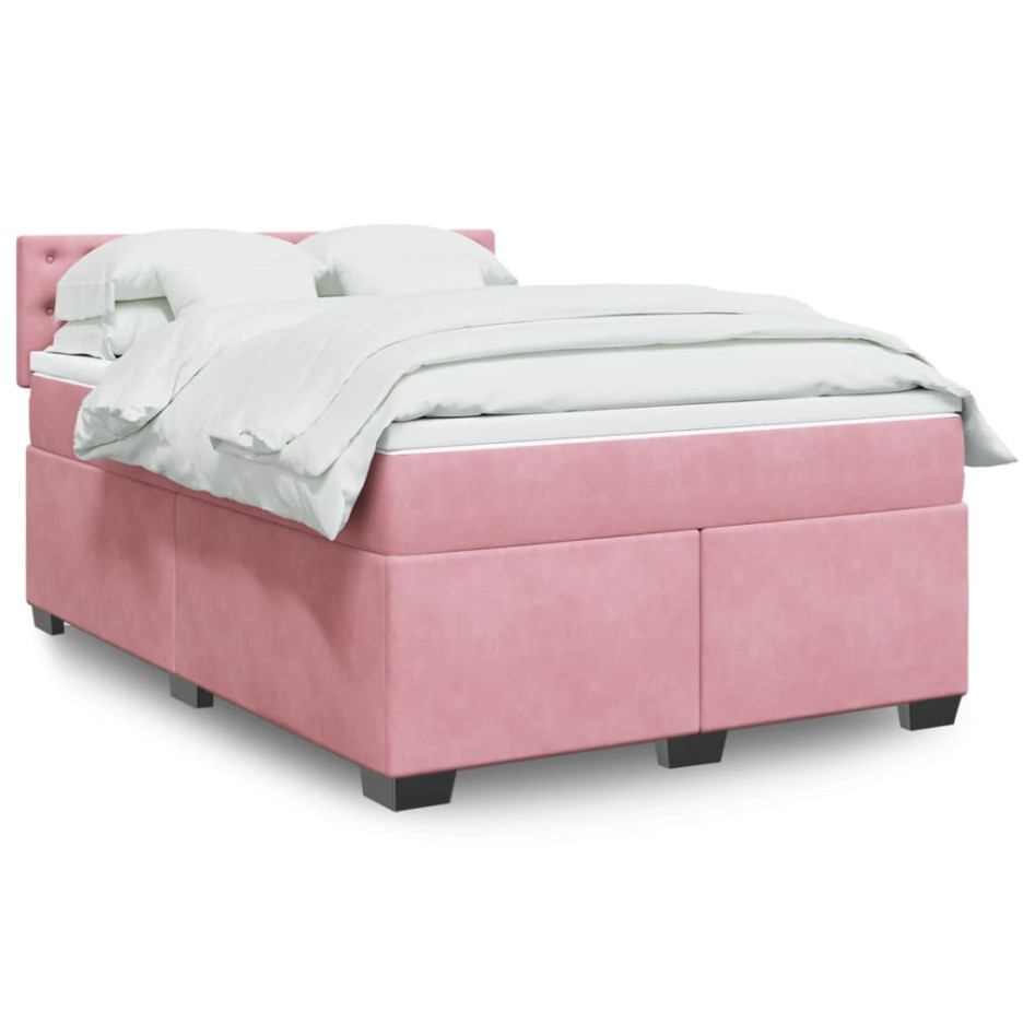 Cama box spring con colchón terciopelo rosa 160x200