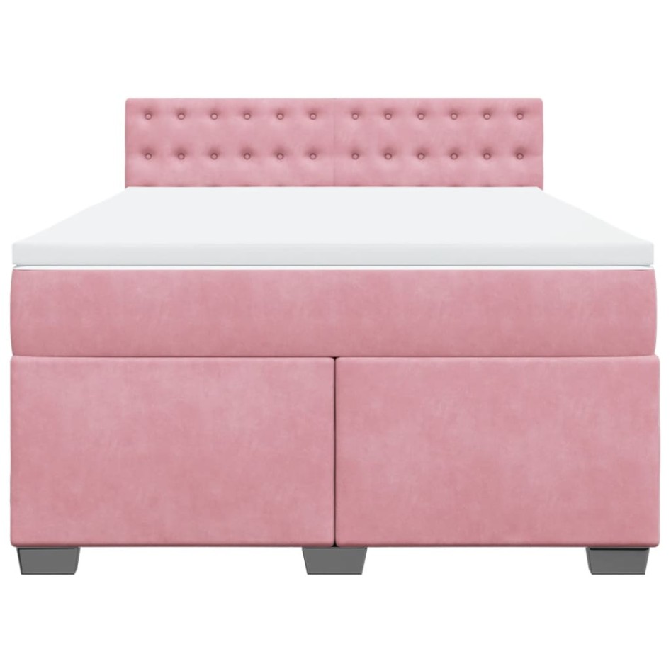 Cama box spring con colchón terciopelo rosa 160x200
