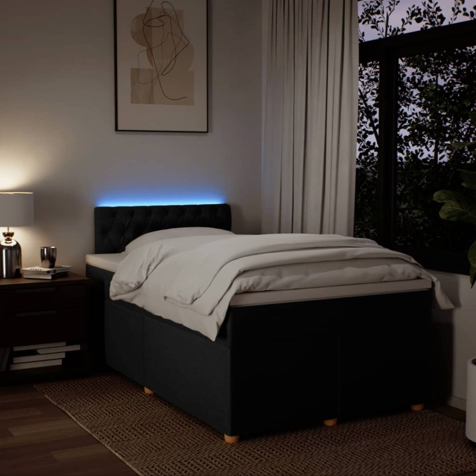 Cama box spring con colchón tela negro 120x190