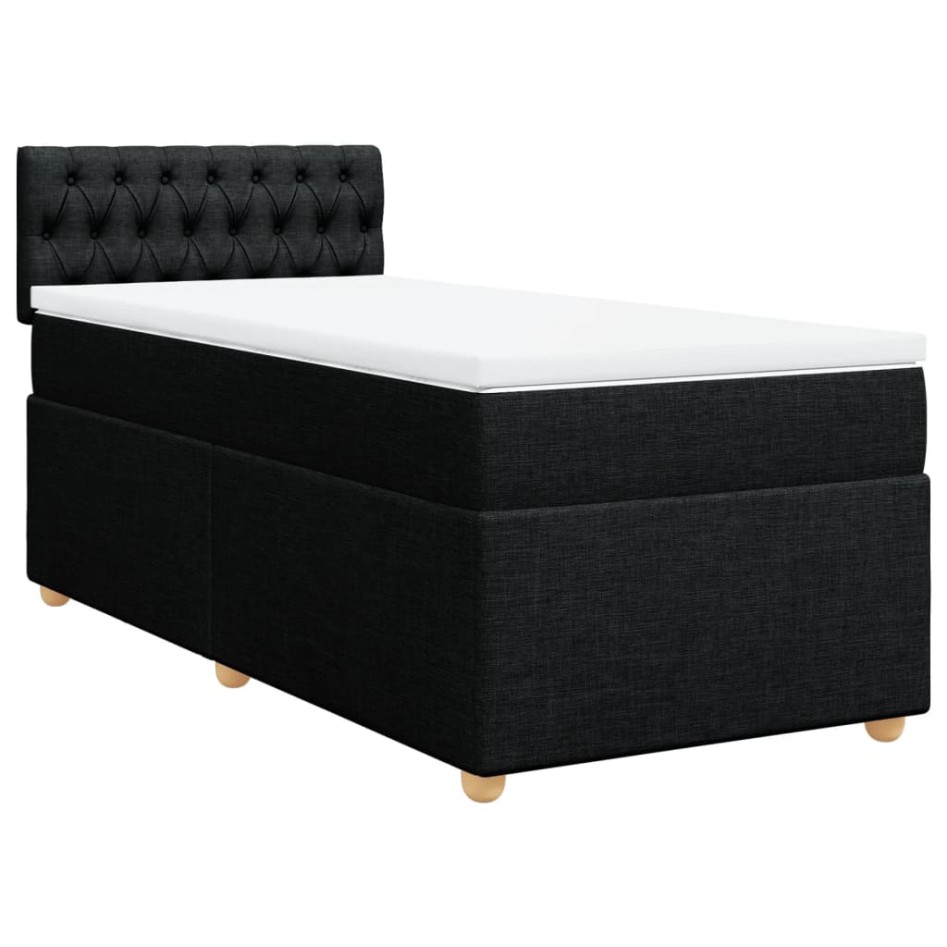 Cama box spring con colchón tela negro 90x200