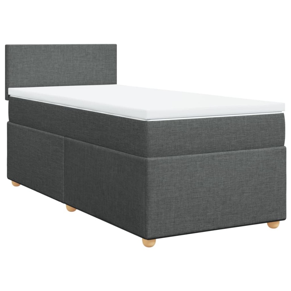 Cama box spring con colchón tela gris oscuro 100x200