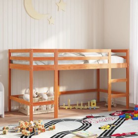 Cama alta de niños con escalera madera maciza marrón 90x200