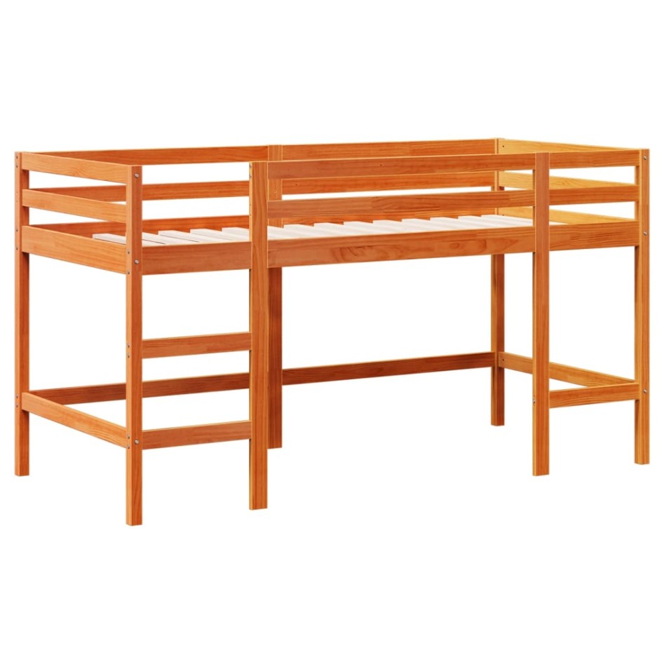 Cama alta de niños con escalera madera maciza marrón 90x200