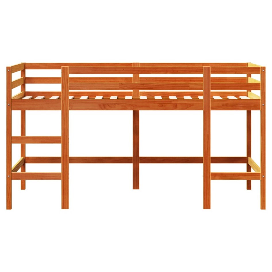 Cama alta de niños con escalera madera maciza marrón 90x200