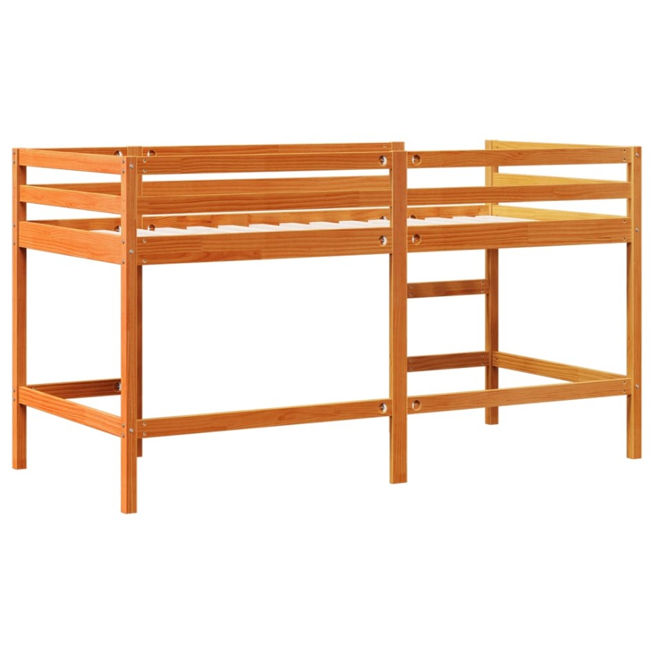 Cama alta de niños con escalera madera maciza marrón 90x200