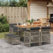 Set comedor jardín 9 pzas y cojines ratán sintético gris