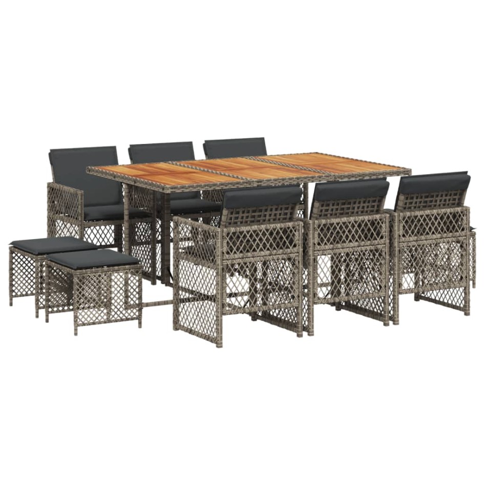 Set de comedor de jardín 11 pzas y cojines ratán sintético