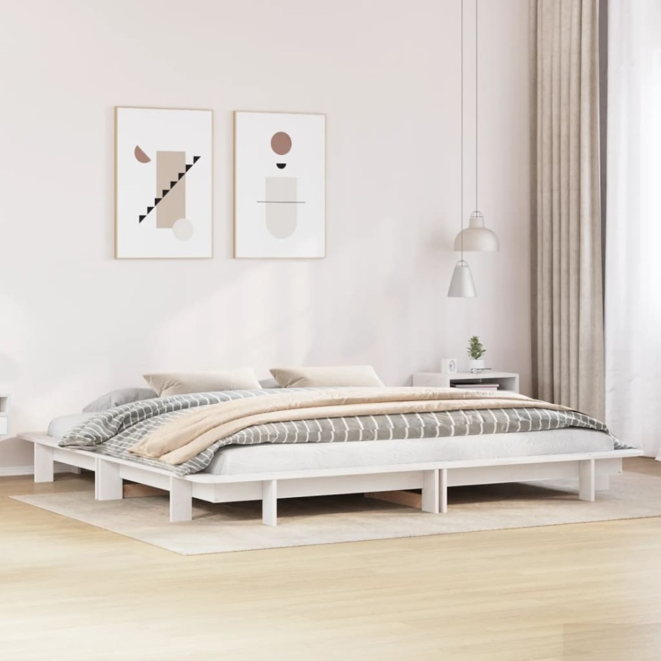 Cama sin colchón madera maciza de pino blanca 180x200