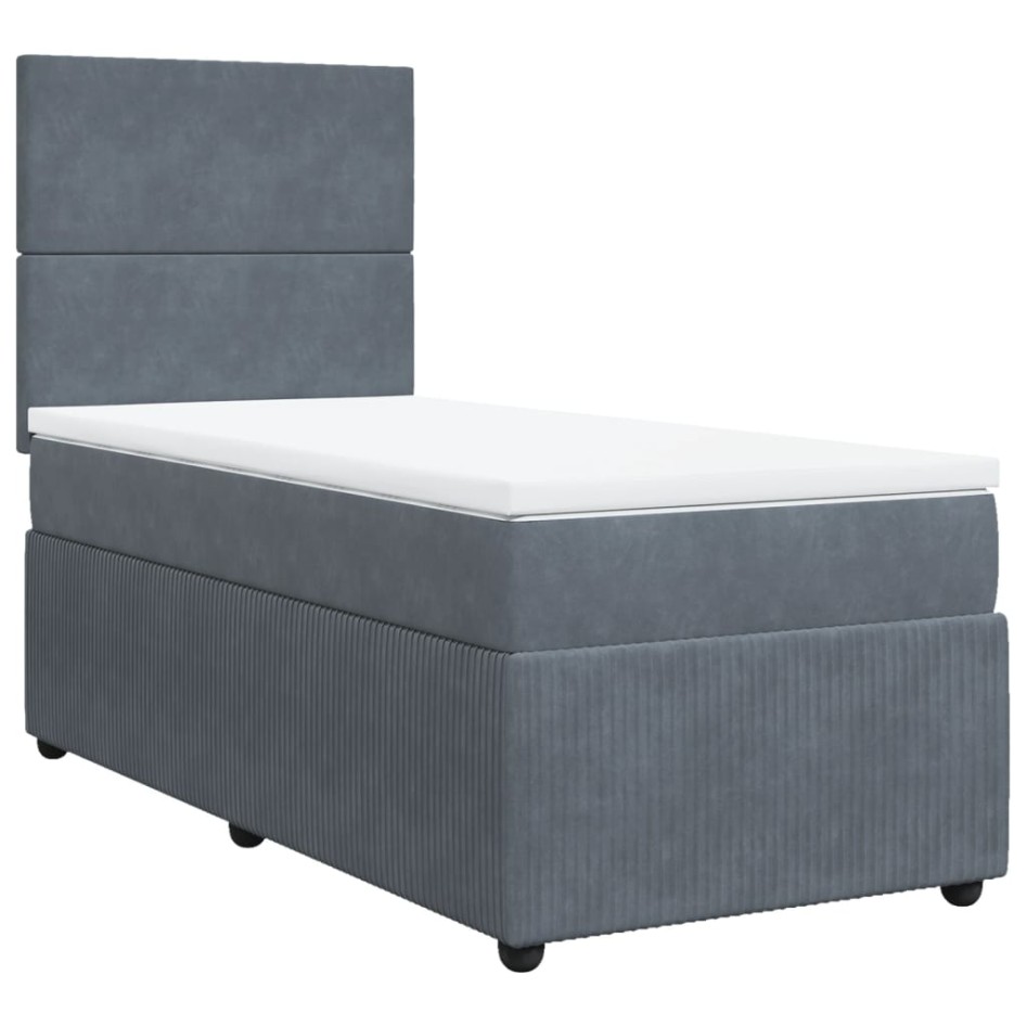 Cama box spring con colchón terciopelo gris oscuro 80x200