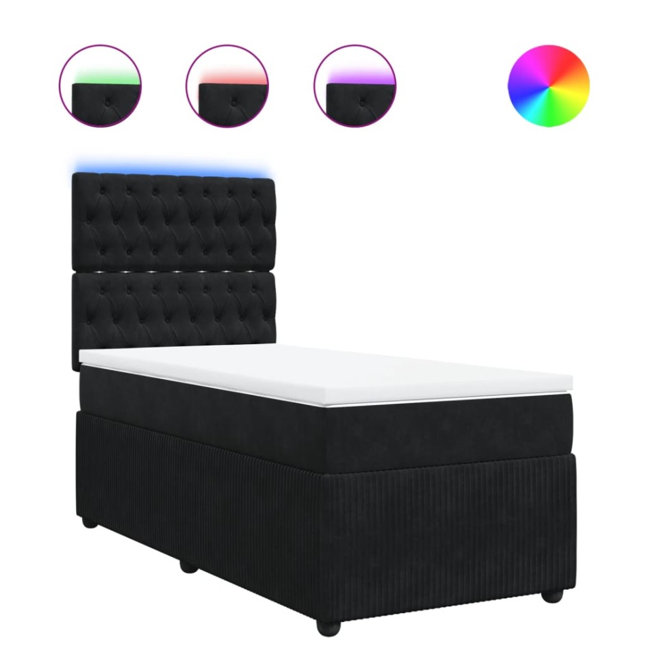 Cama box spring con colchón terciopelo negro 80x200