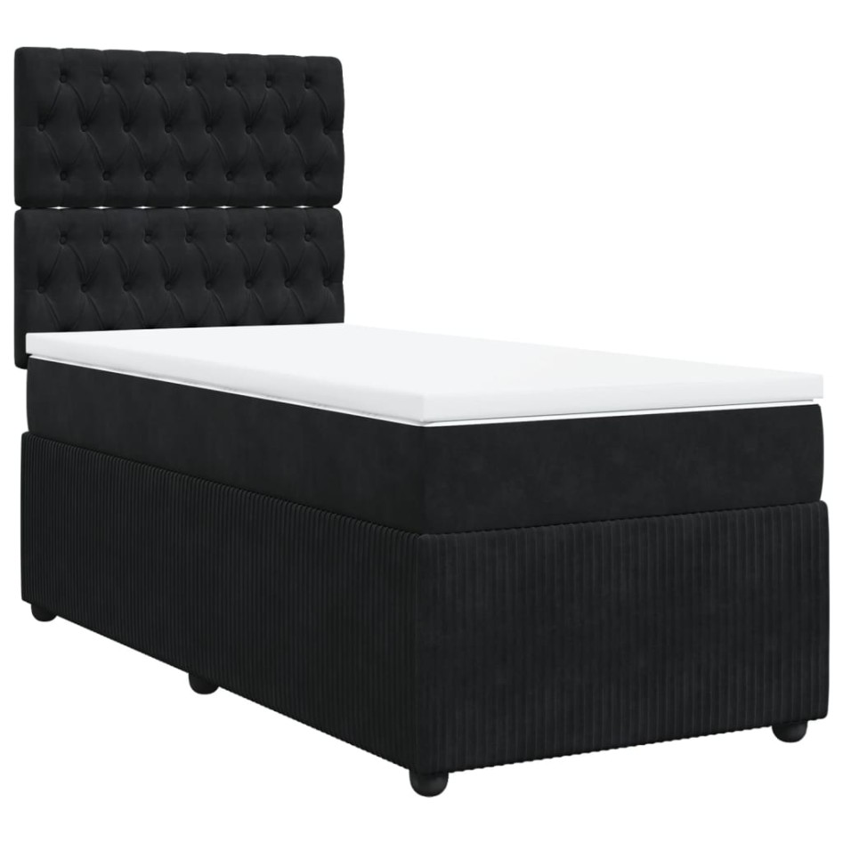 Cama box spring con colchón terciopelo negro 80x200