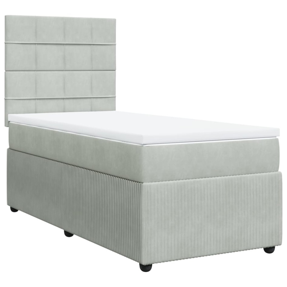 Cama box spring con colchón terciopelo gris claro 90x190