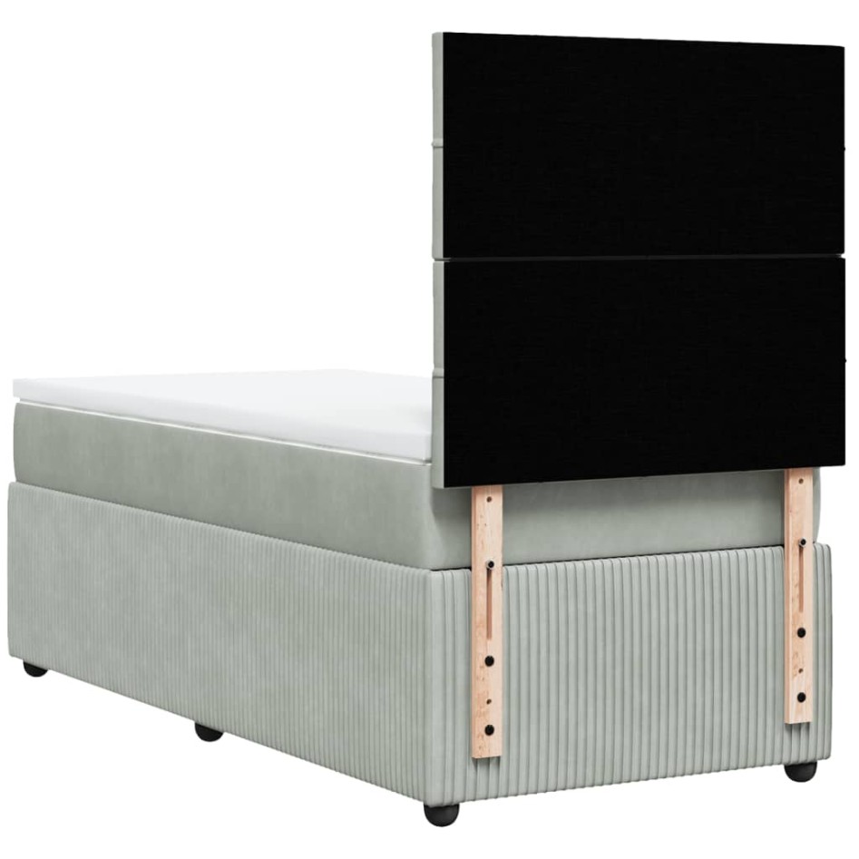 Cama box spring con colchón terciopelo gris claro 90x190