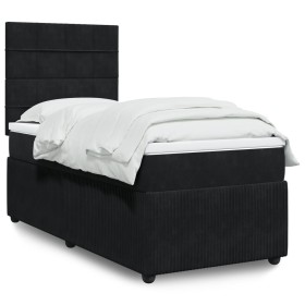 Cama box spring con colchón cuero sintético negro 90x190