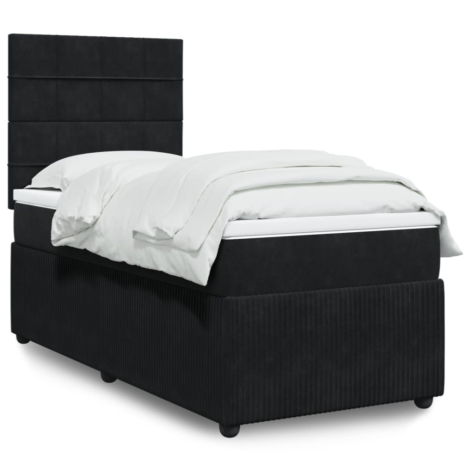 Cama box spring con colchón cuero sintético negro 90x190