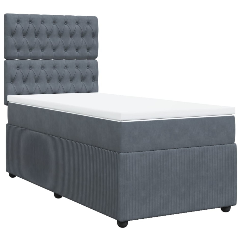 Cama box spring con colchón terciopelo gris oscuro 90x190