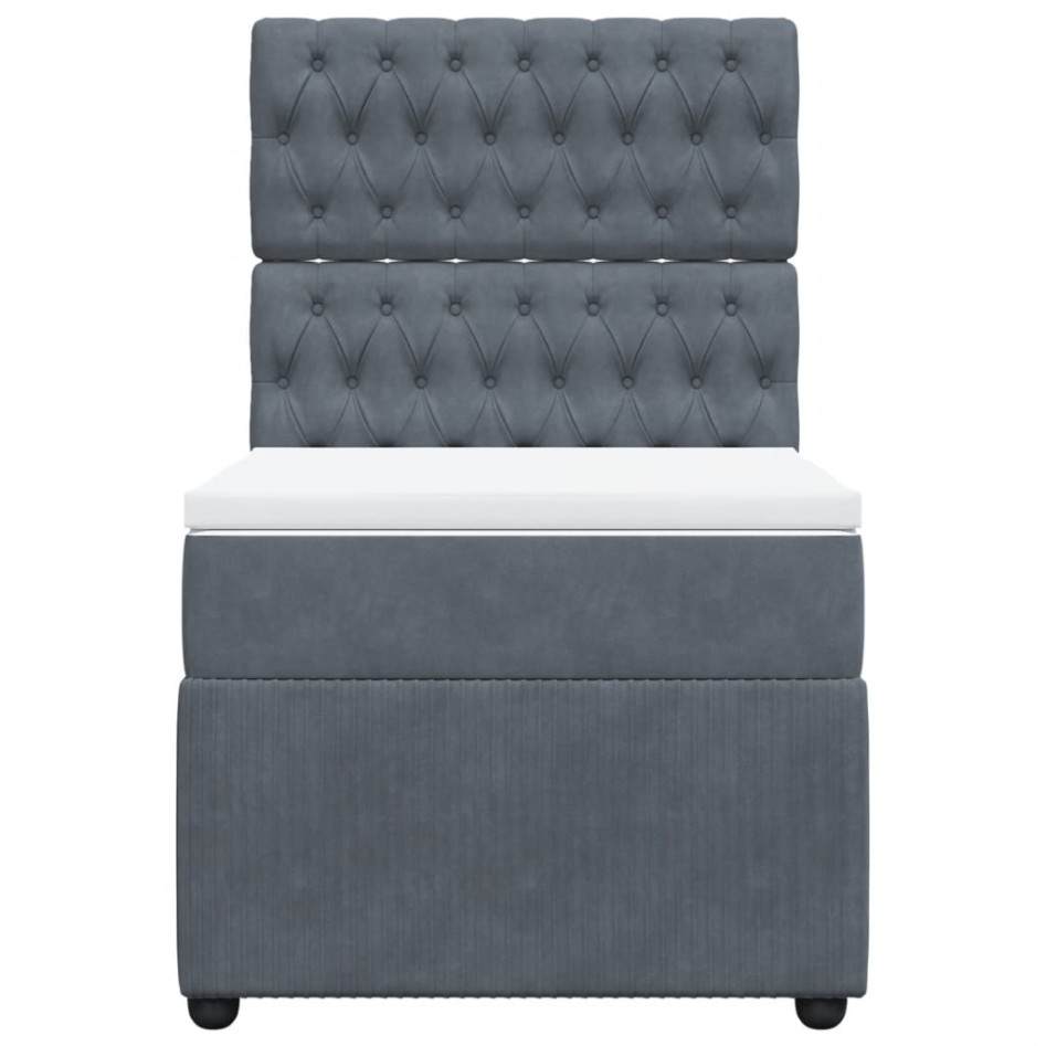 Cama box spring con colchón terciopelo gris oscuro 90x190