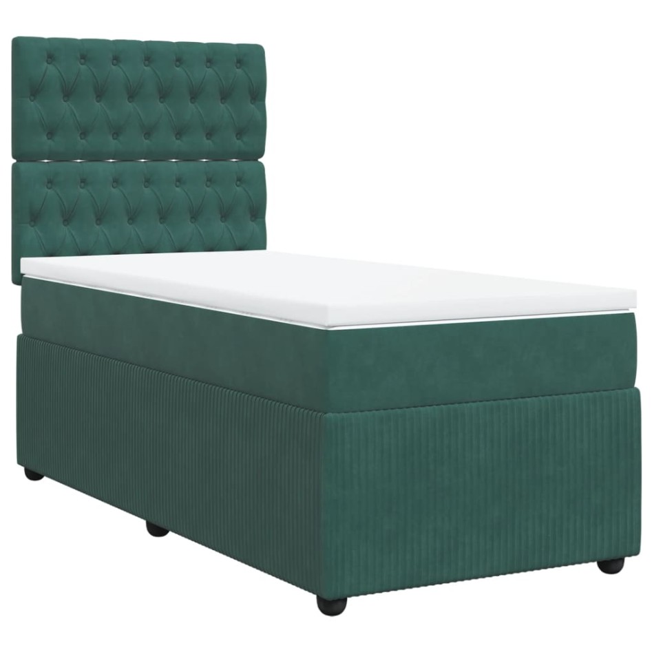 Cama box spring con colchón terciopelo verde oscuro 90x190