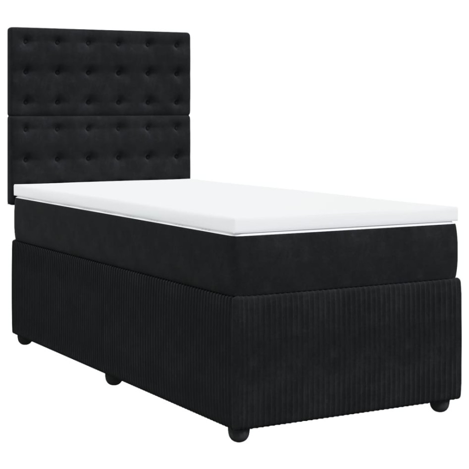 Cama box spring con colchón cuero sintético negro 90x190