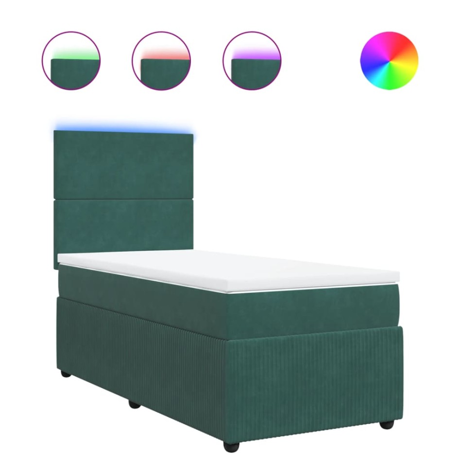 Cama box spring con colchón terciopelo verde oscuro 90x200