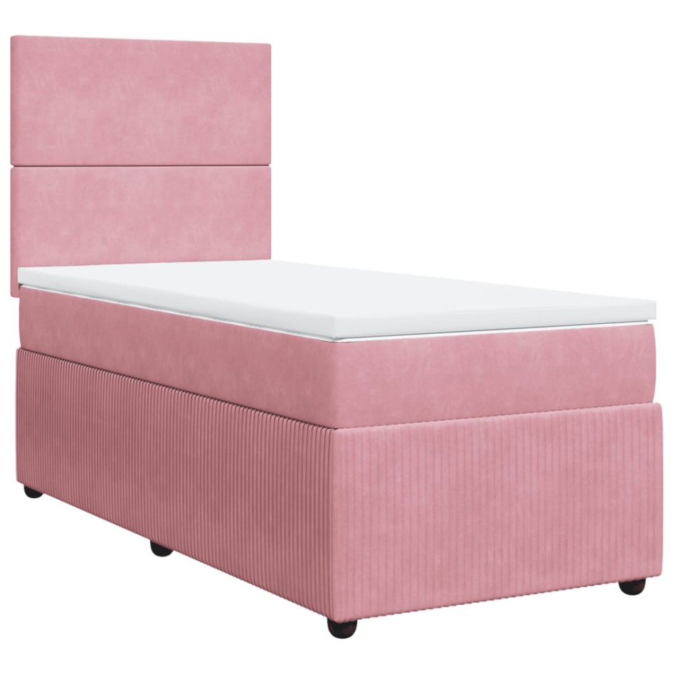 Cama box spring con colchón terciopelo rosa 90x200
