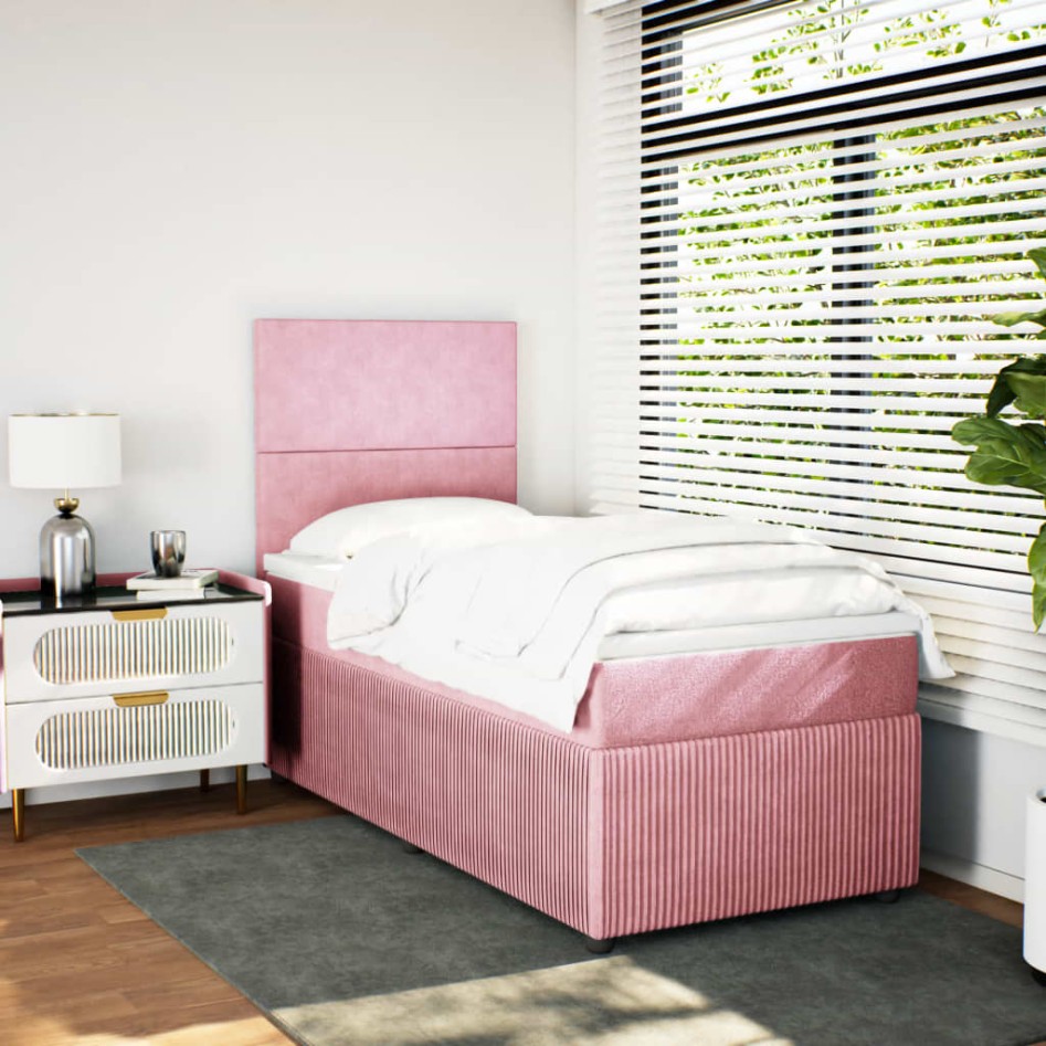 Cama box spring con colchón terciopelo rosa 90x200