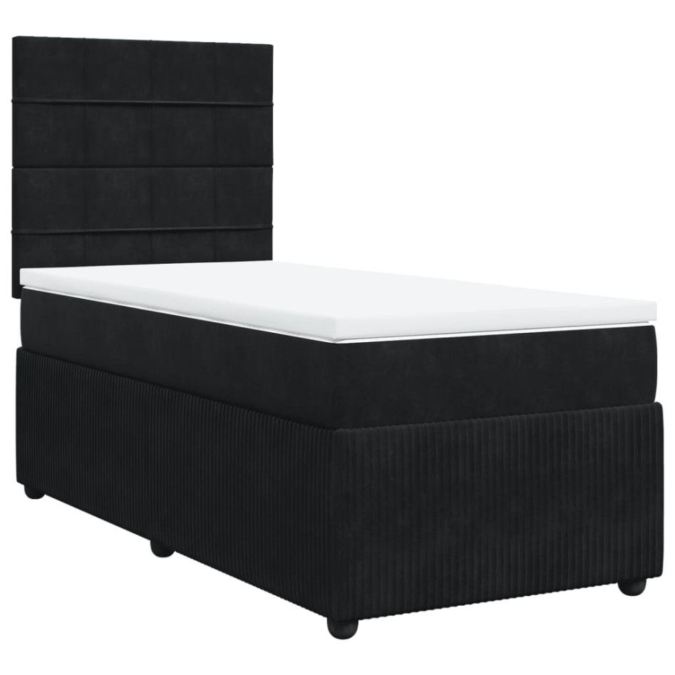 Cama box spring con colchón terciopelo negro 90x200