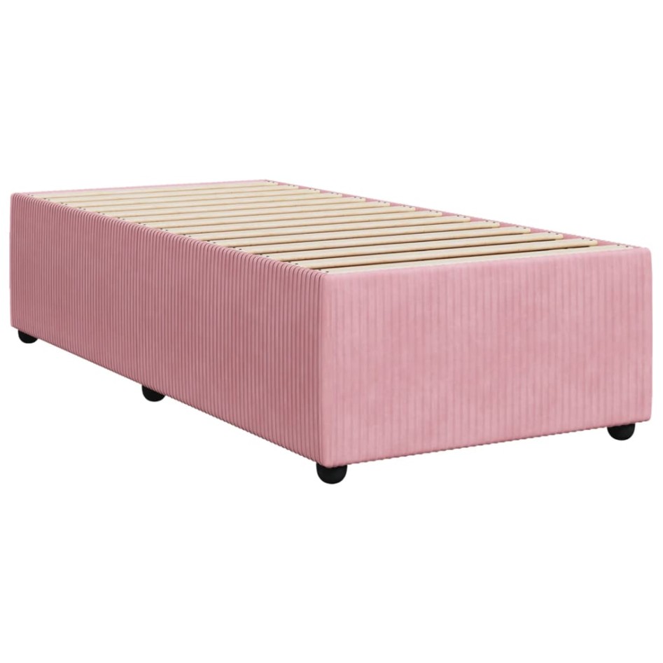 Cama box spring con colchón terciopelo rosa 90x200