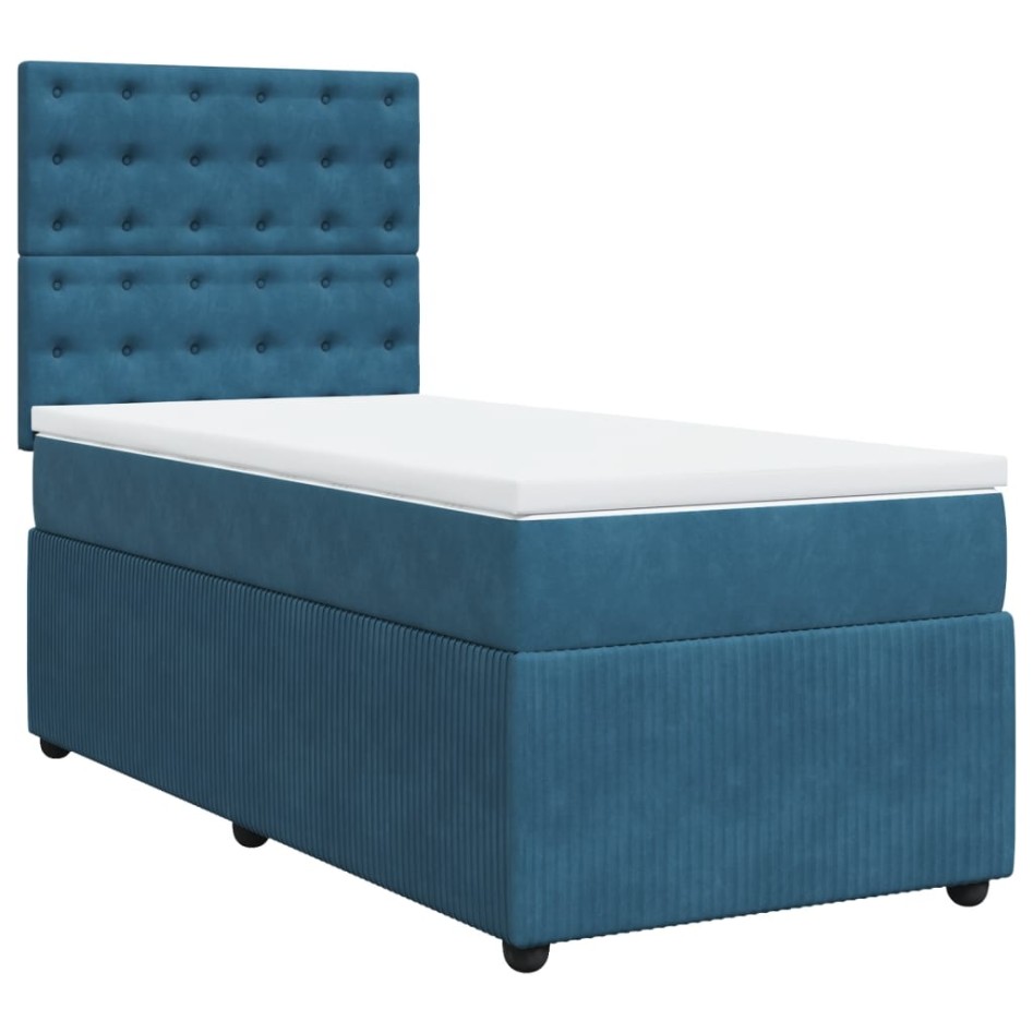 Cama box spring con colchón terciopelo azul 90x200
