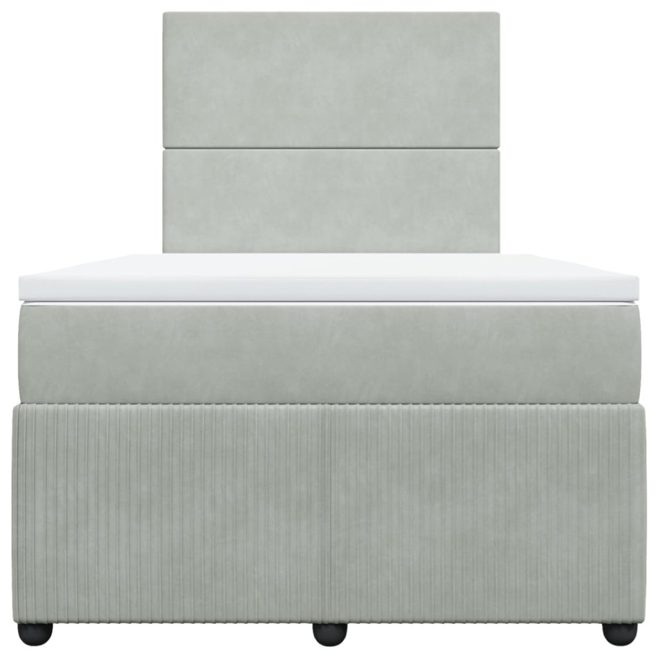 Cama box spring con colchón terciopelo gris claro 120x200