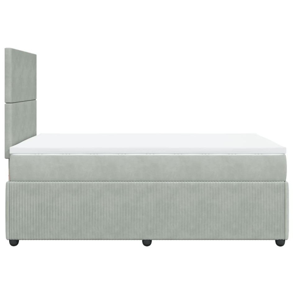 Cama box spring con colchón terciopelo gris claro 120x200