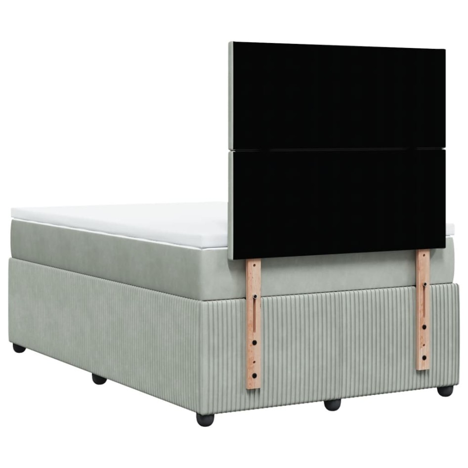 Cama box spring con colchón terciopelo gris claro 120x200