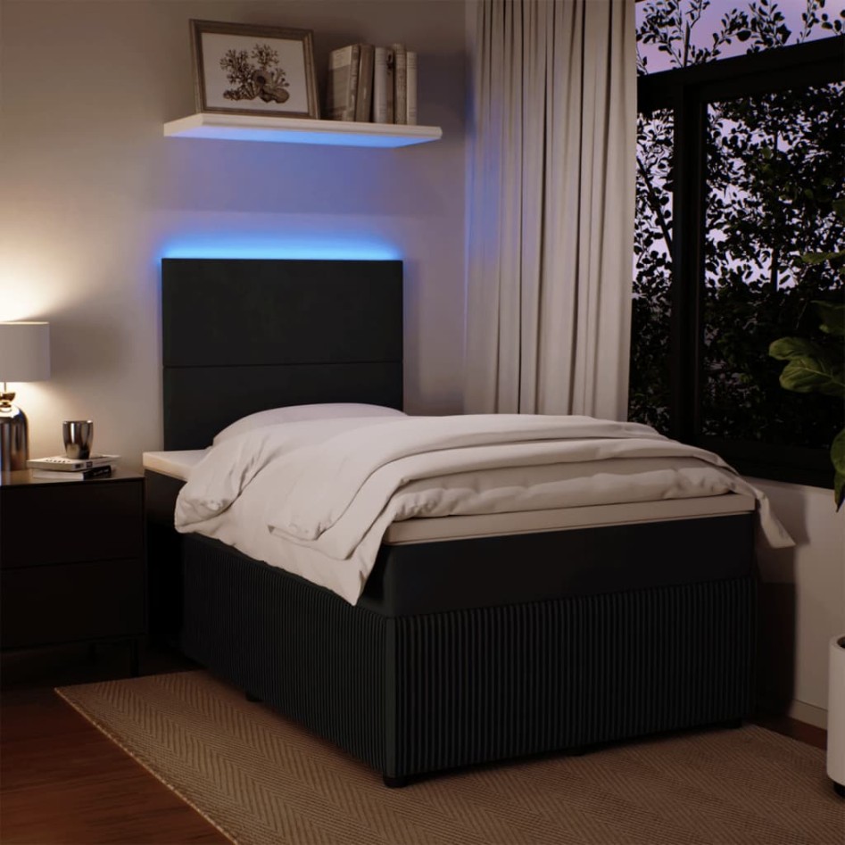 Cama box spring con colchón terciopelo negro 120x200