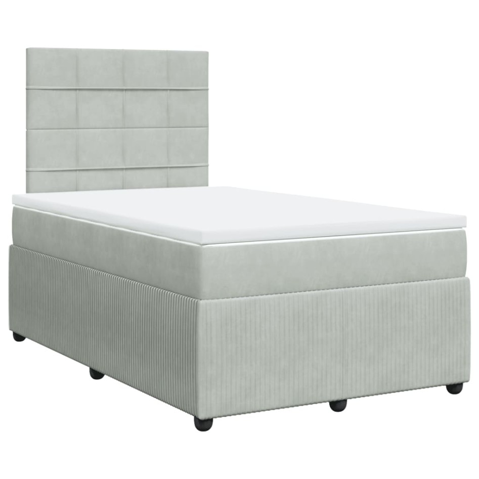 Cama box spring con colchón terciopelo gris claro 120x200
