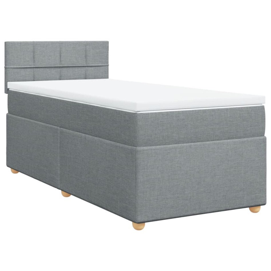 Cama box spring con colchón tela gris claro 80x200