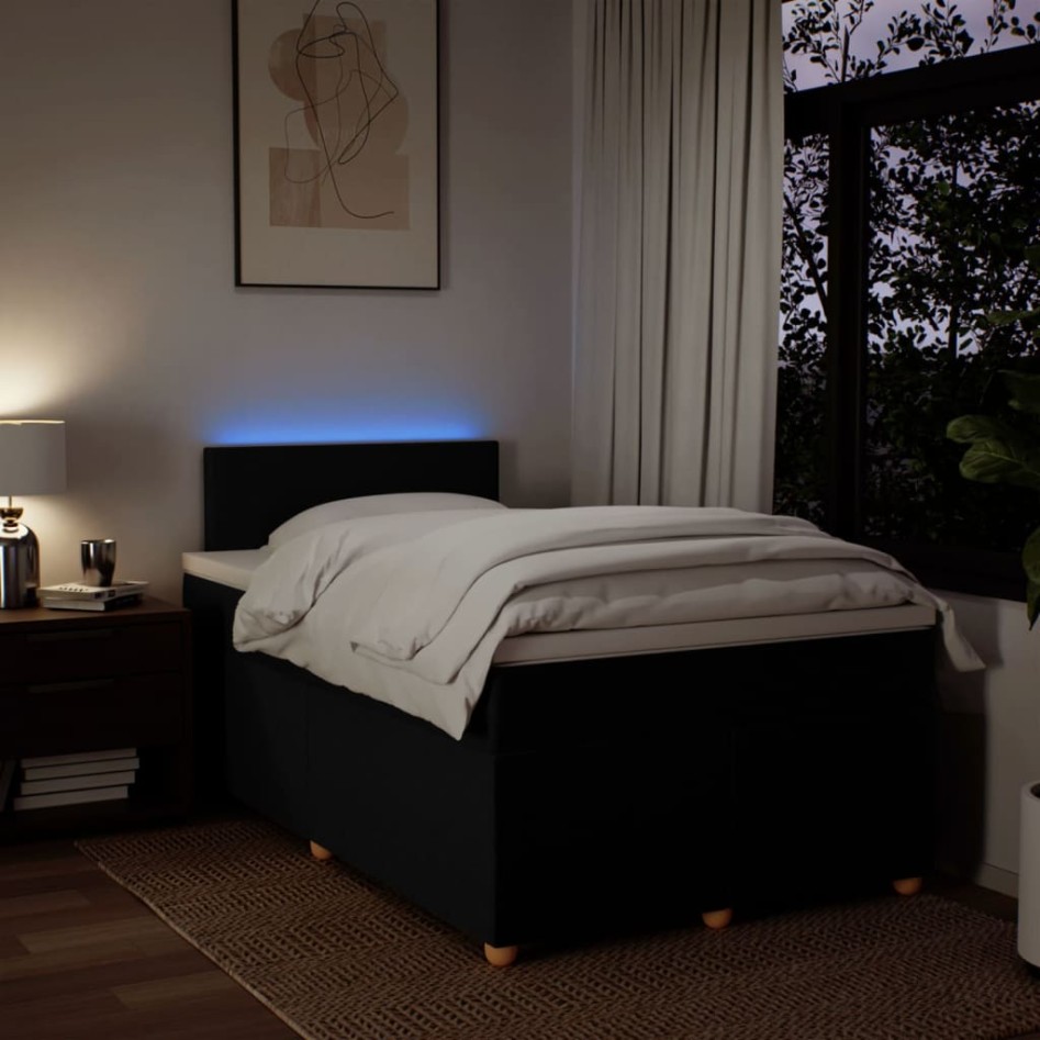 Cama box spring con colchón tela negro 120x200